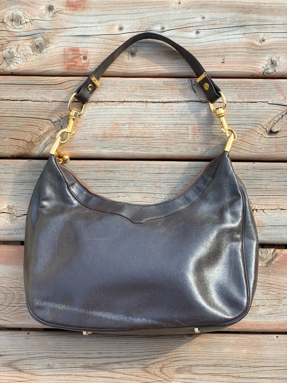 Vintage 90s Koret Shoulder Bag Handbag Purse Brown Faux Vegan Leather Minimalist